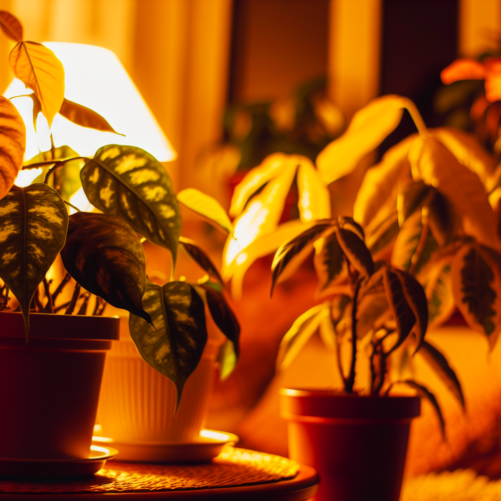 An indoor plant collection with autumn light.
