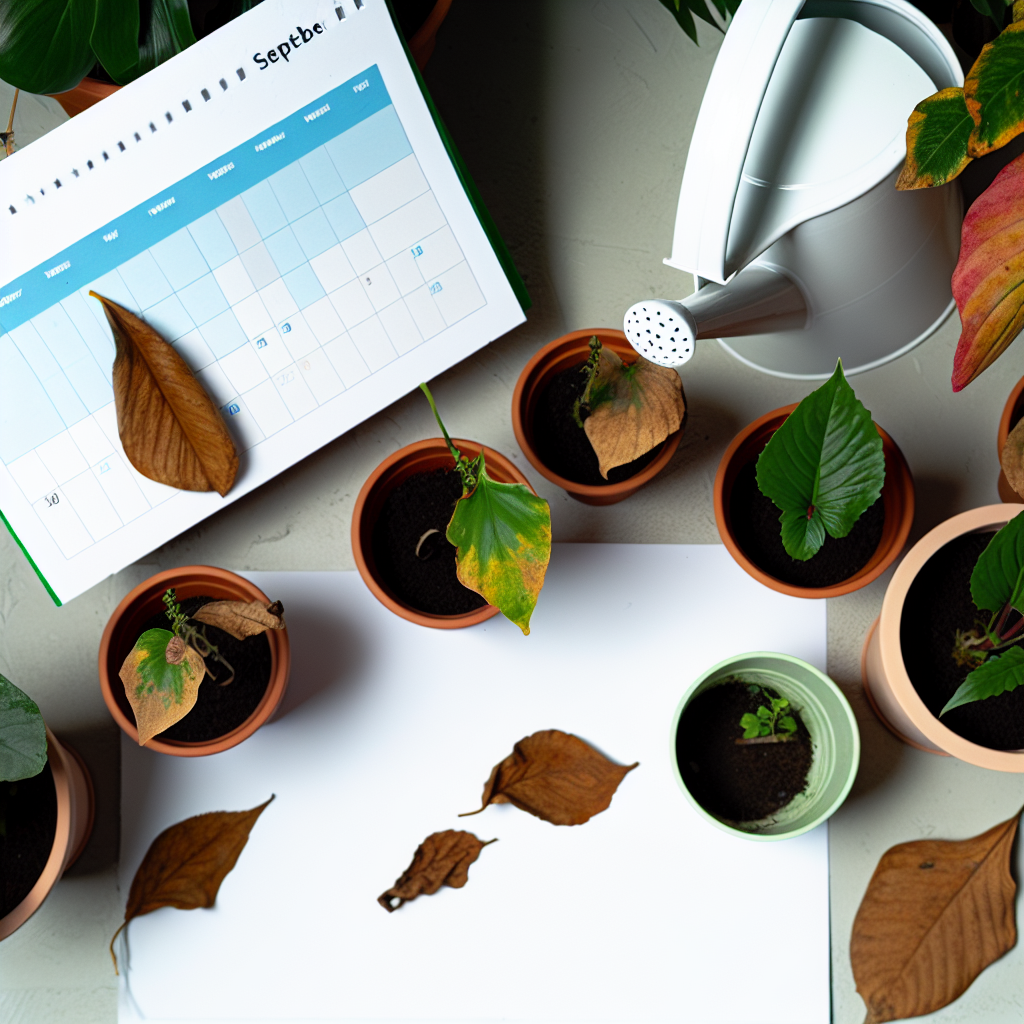 A plant sitting on a windowsill in the fall.