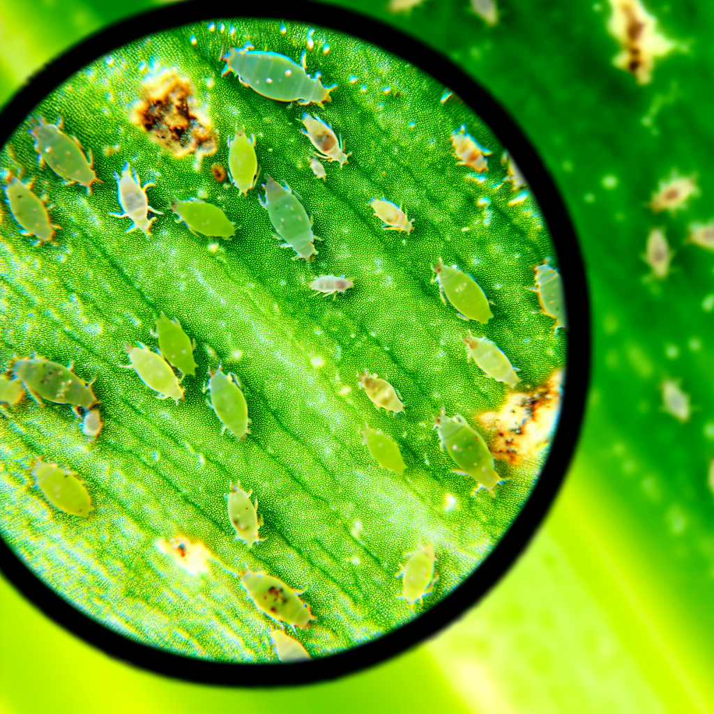 A person inspecting a leaf for pests.