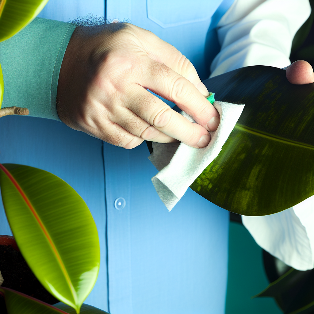Close up of a shiny Rubber Plant leaf.