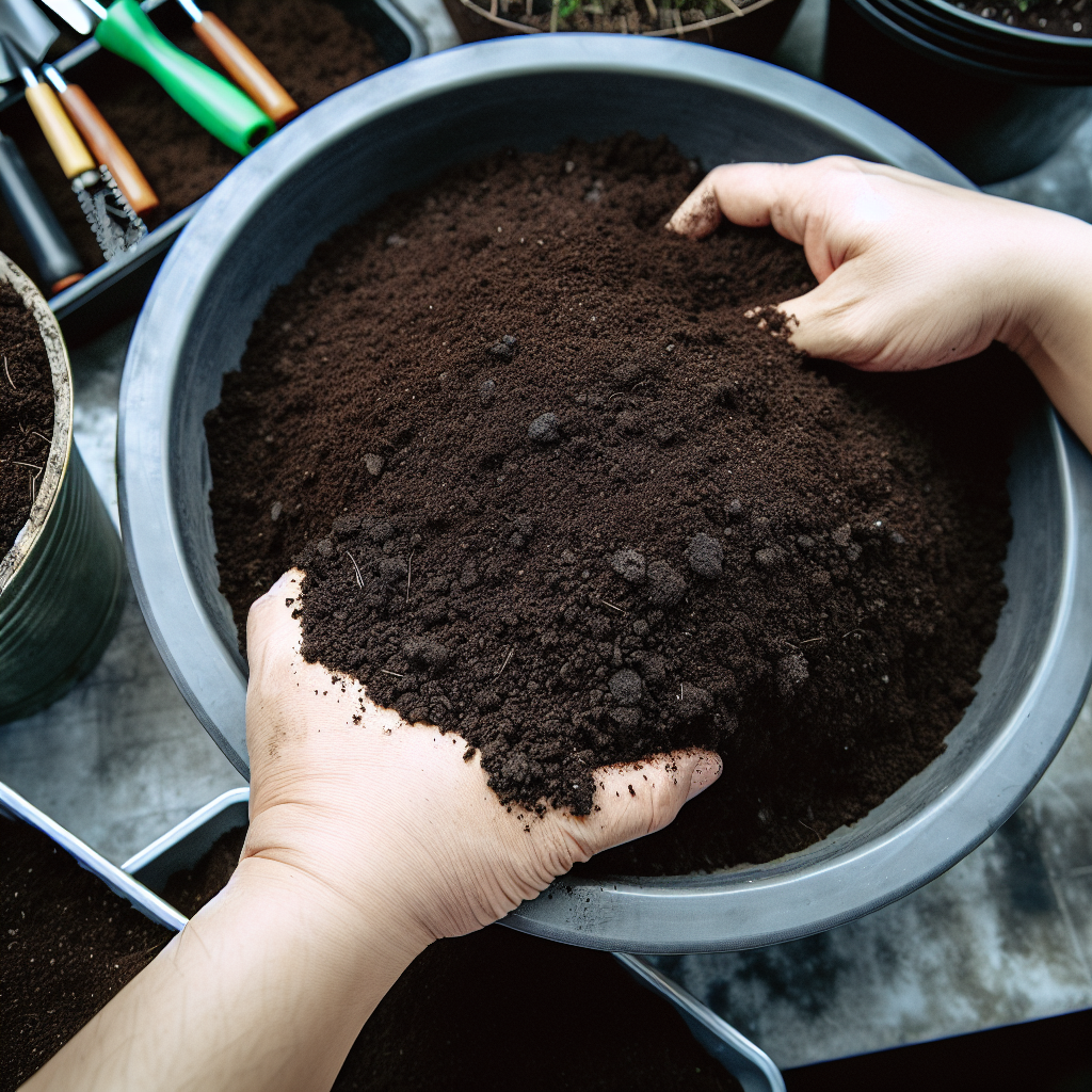 Adding fertilizer to a plant.