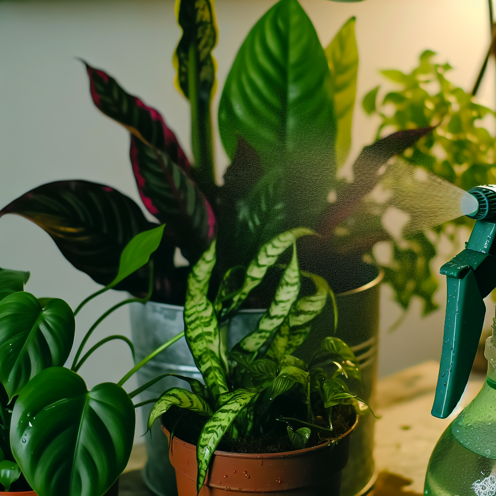 A person watering their plants in the summer.