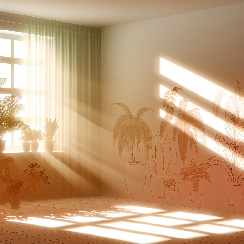 A plant sitting behind a sheer curtain.