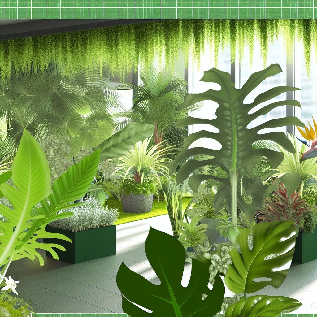 A collection of lush tropical houseplants.