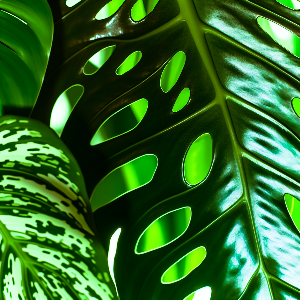 Close-up of tropical plant leaves.