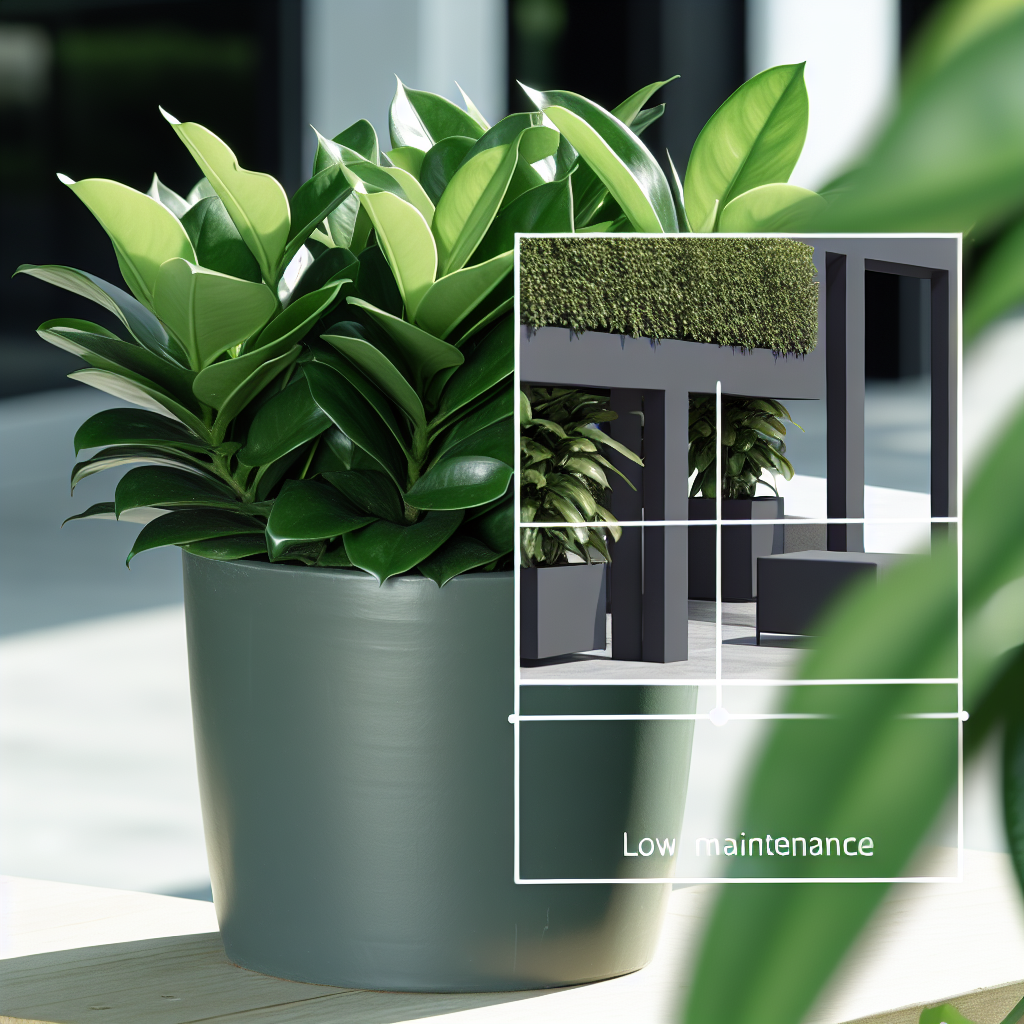 A ZZ Plant with waxy, dark green leaves.